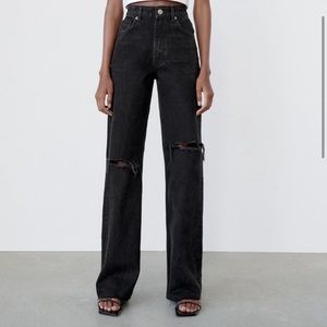 Zara High Rise Full Length Wide Leg Jeans